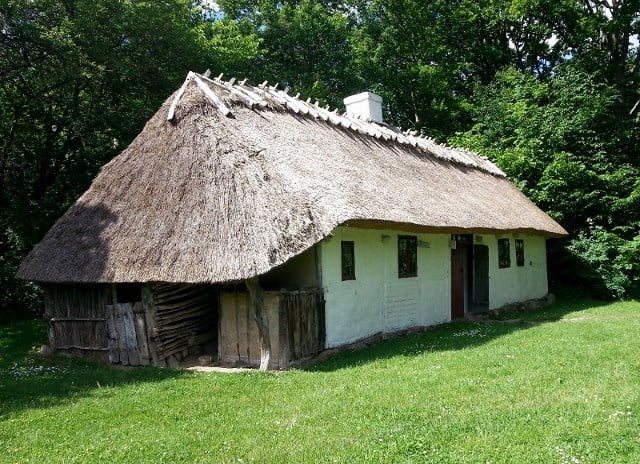 Væverhuset fra Tystup (Sjælland) Hus nr. 60 på Frilandsmuseet.