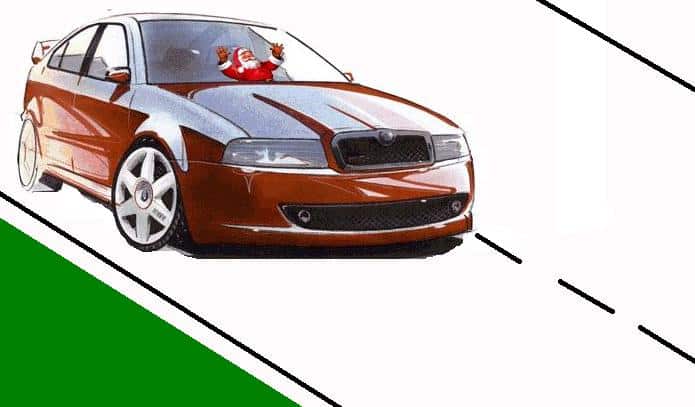 Julemanden i skoda, på landevejen
